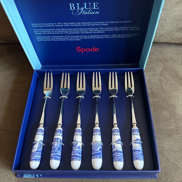 Spode Blue Italian Pastry Fork Set (6) - Picture 8 of 11
